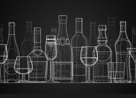 outline drawing of alcohol bottles