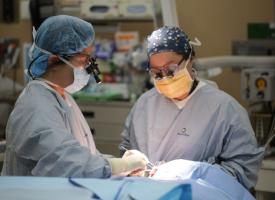 women surgeons operating wearing masks
