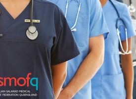 Doctors standing in line, ASMOFQ logo