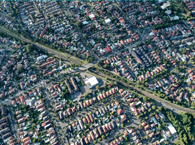 Sydney aerial shot of suburbs