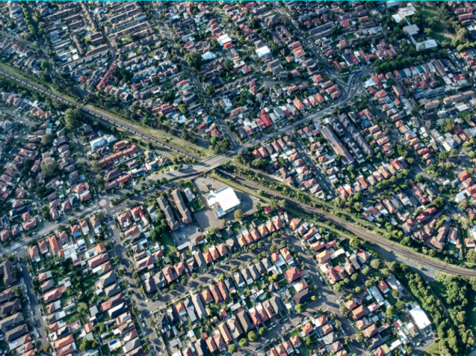 Sydney aerial shot of suburbs 