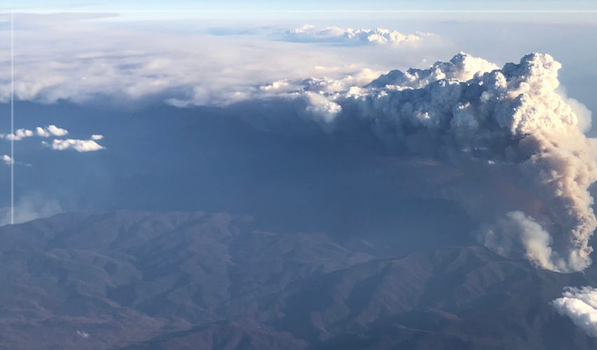 aerial of bushfire smoke 