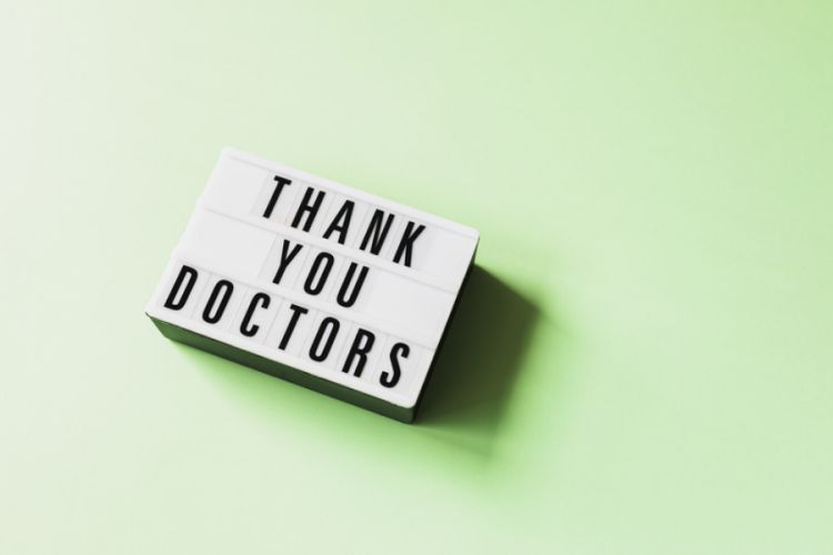 Small sign saying Thank you Doctors