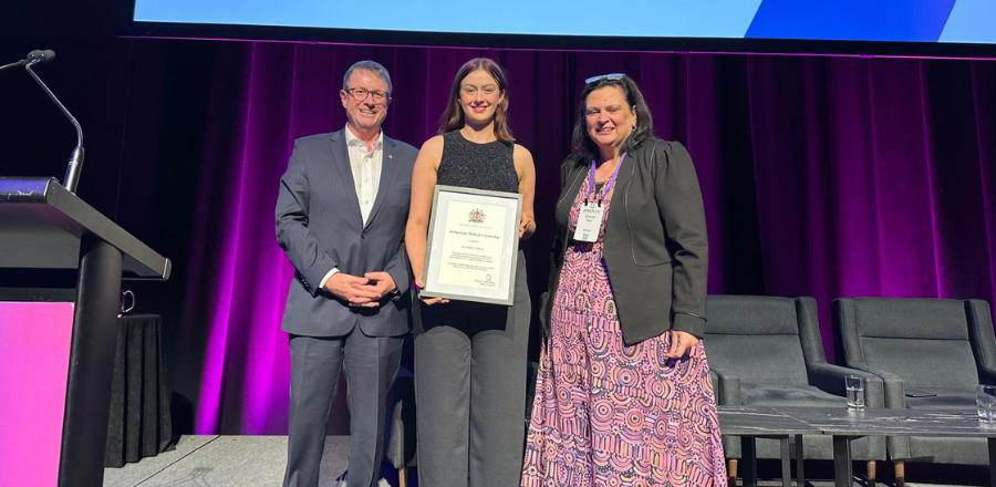 Kealey Griffiths presented with the AMA Indigenous Medical Scholarship by Professor Steve Robson and Dr Simone Raye